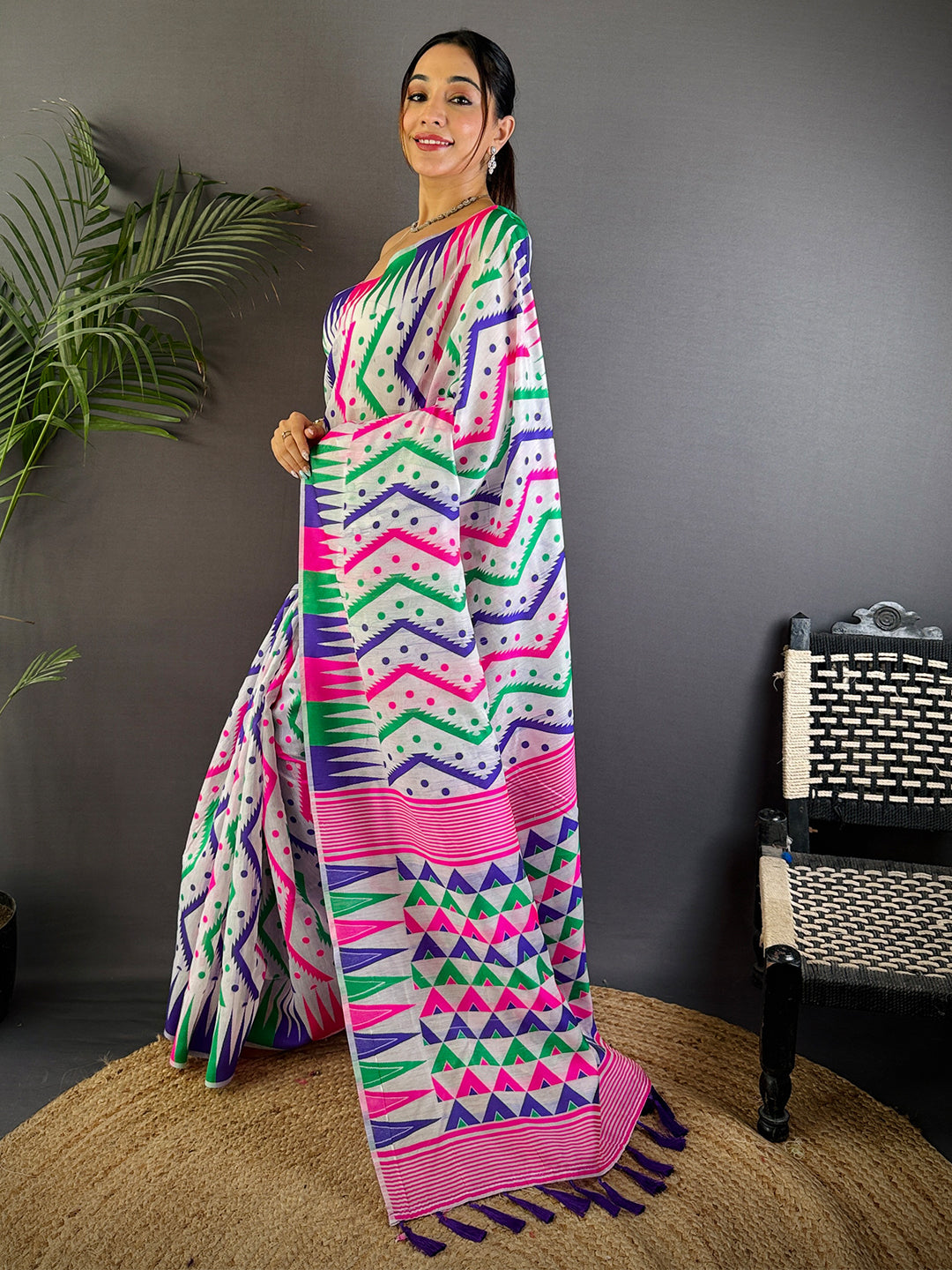 Elegance Dhakai Jamdani Cotton Silk Saree by My Store