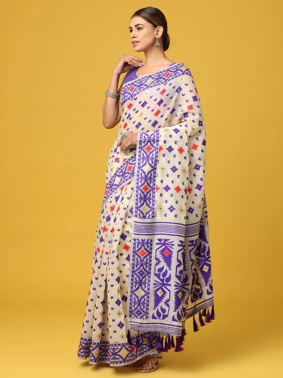 Lovely Dhakai Jamdani Light Weight Cotton Silk Saree by My Store