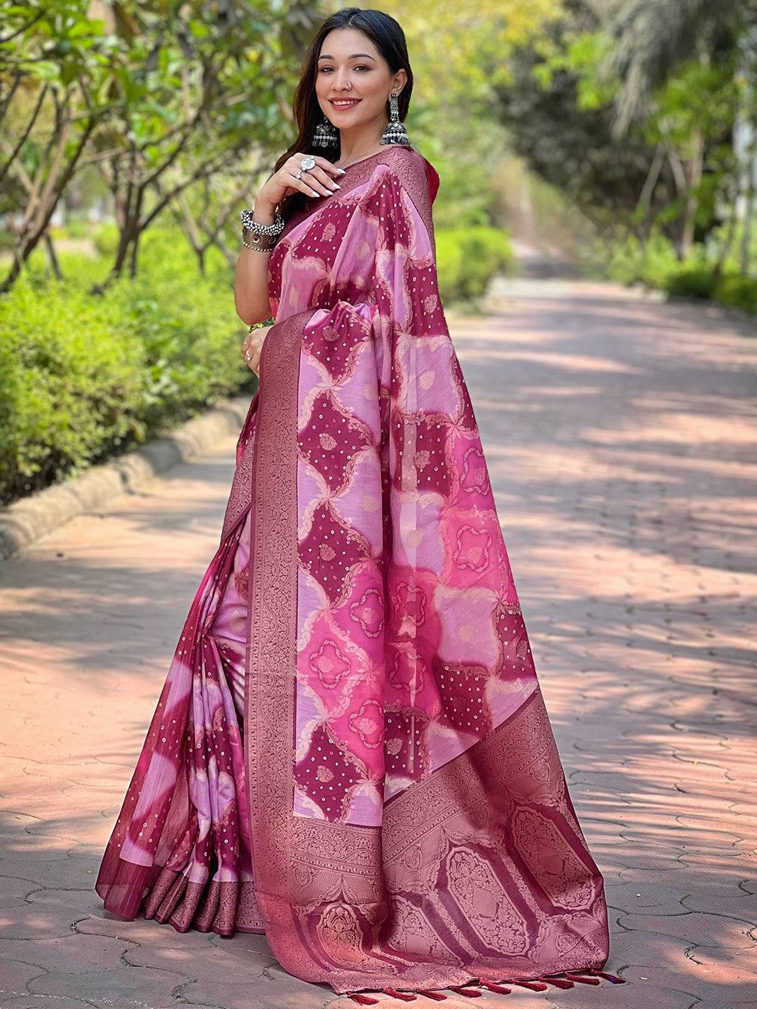 Lavender Digital Block Placement Print Saree by My Store