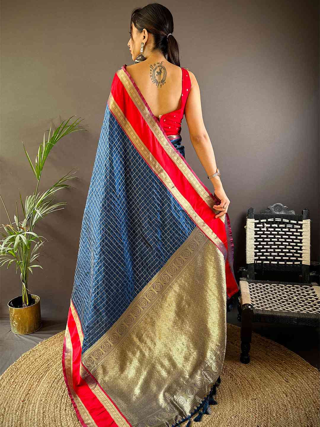 Royal Blue Silk Woven Kanchi Banarasi Saree by My Store