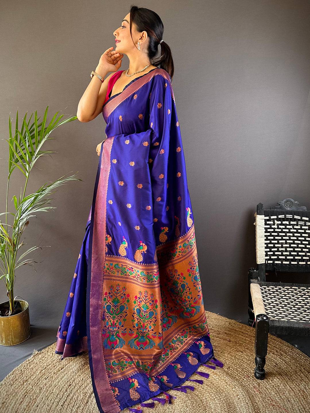 Copper Allure Soft Silk Purple Saree by My Store