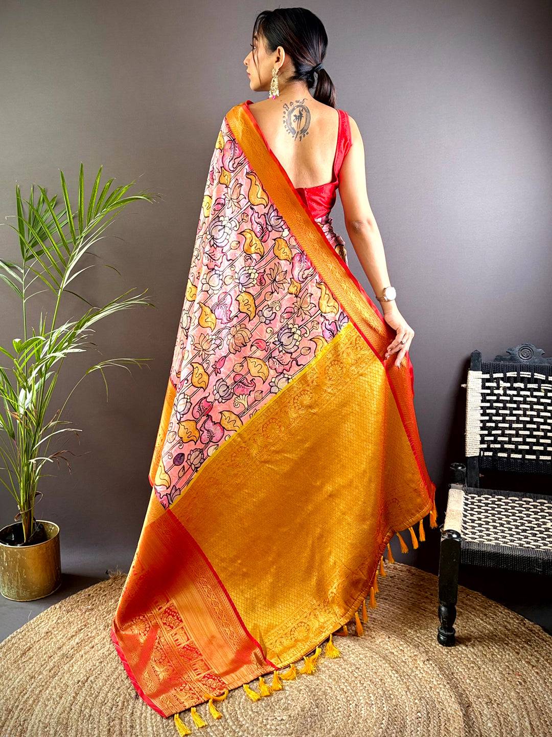 Pink Elegant Soft Silk Saree With Pattu Zari Border by My Store