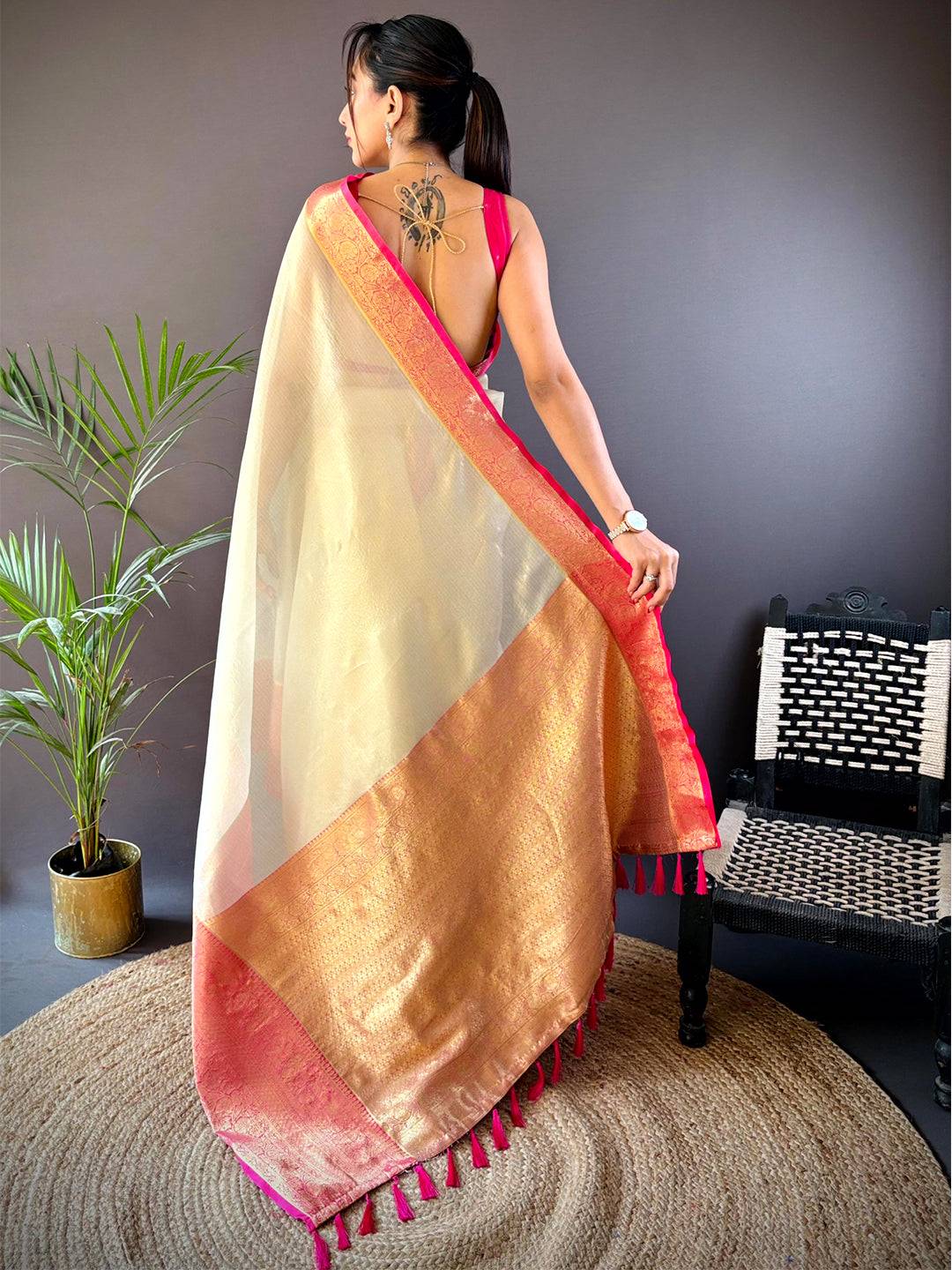 Regal Gold Zari Tissue Saree by My Store