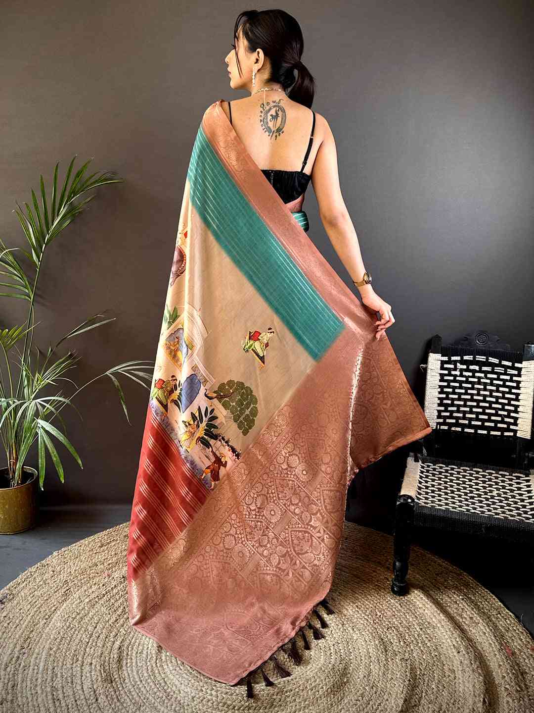 Pastel Blue Soft Crepe Silk Digital Ombre Saree by My Store