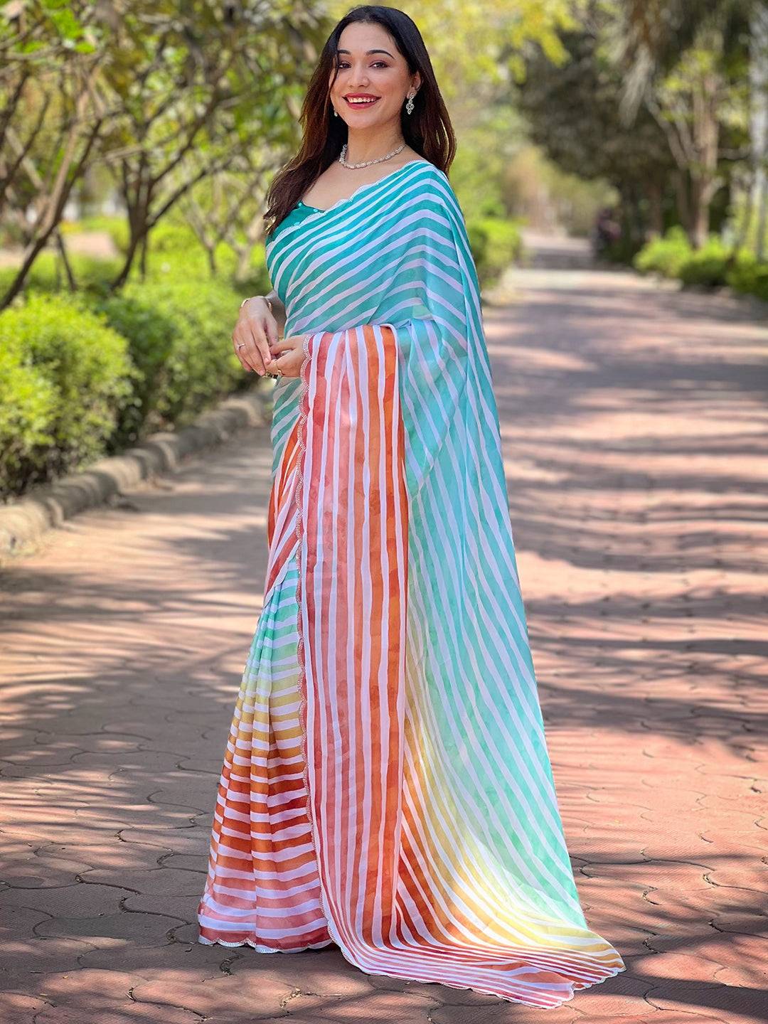 Latest Stripted Leheriya Saree by My Store