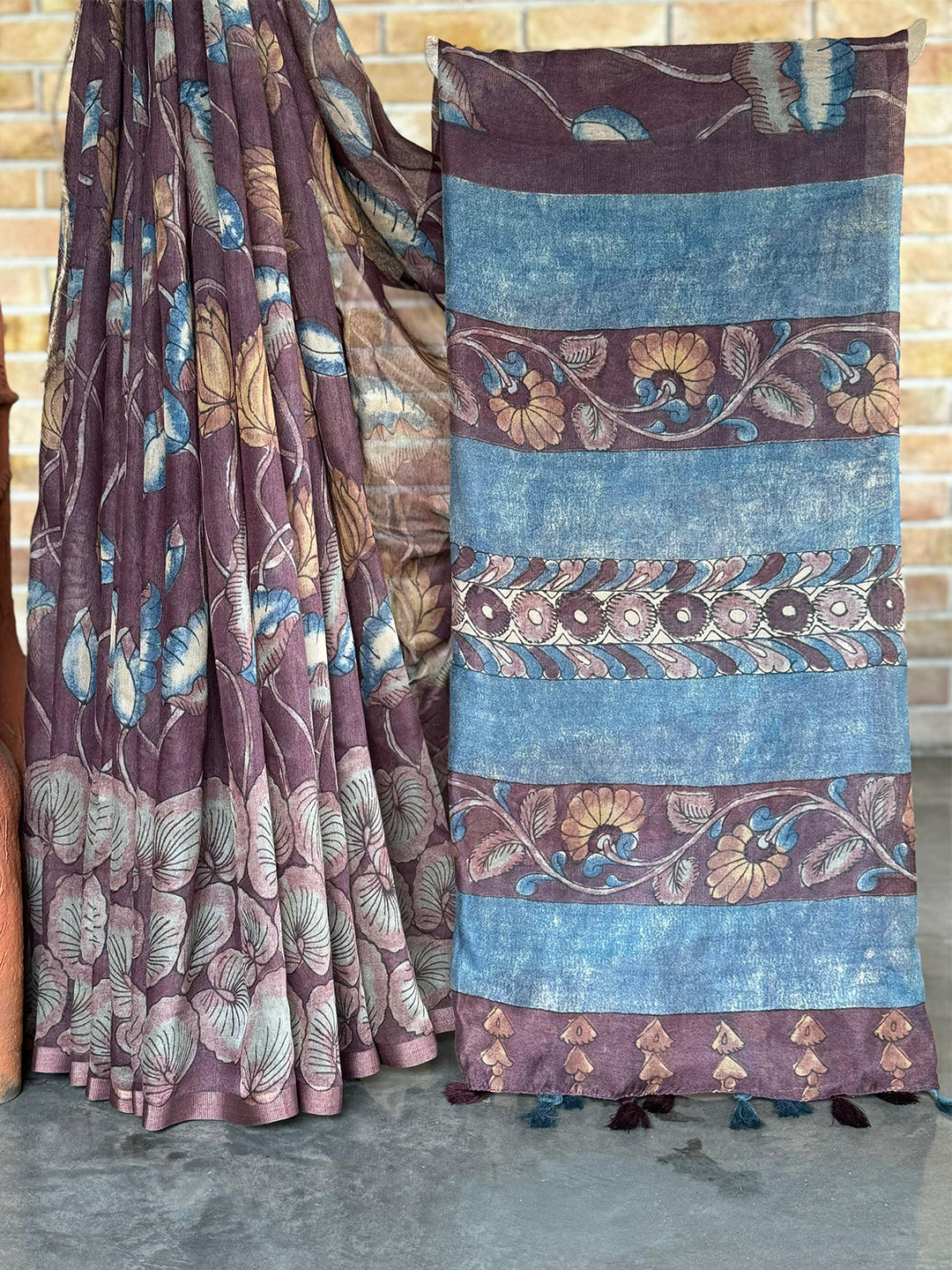 Heritage Kalamkari Printed Linen Saree by My Store