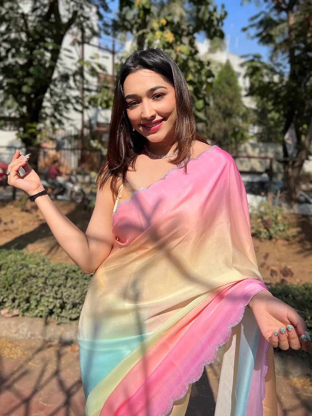 Multi Satin Georgette Saree by My Store