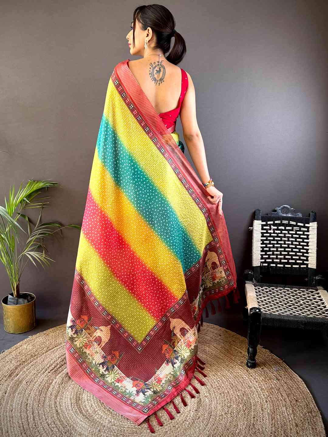Elegant Silk Blend Bandhani Print Saree by My Store