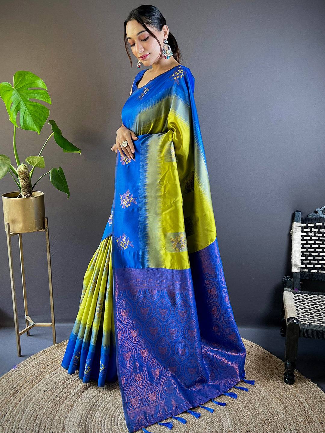 Parrot Green Sami Banarasi Tussar Silk Saree by My Store