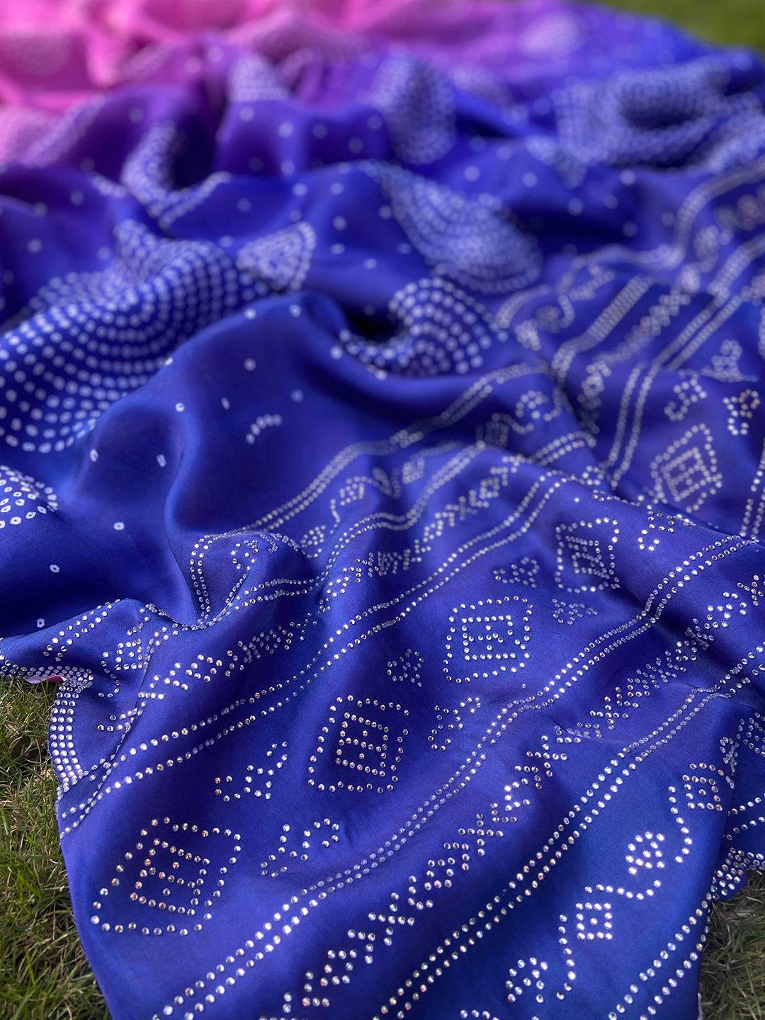 Pink Georgette Silk Saree with Ombre Bandhej Print & Swaroski Stone Work by My Store