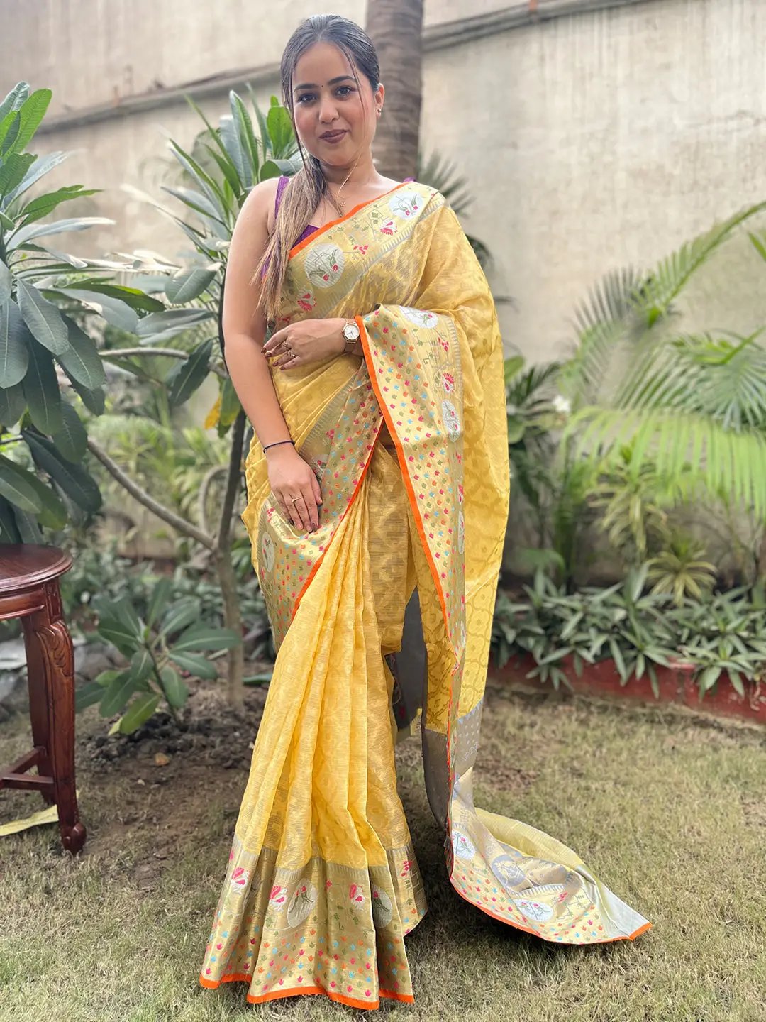 Stunning Kota Doria Soft Silk Minakari Patola Weaving Saree