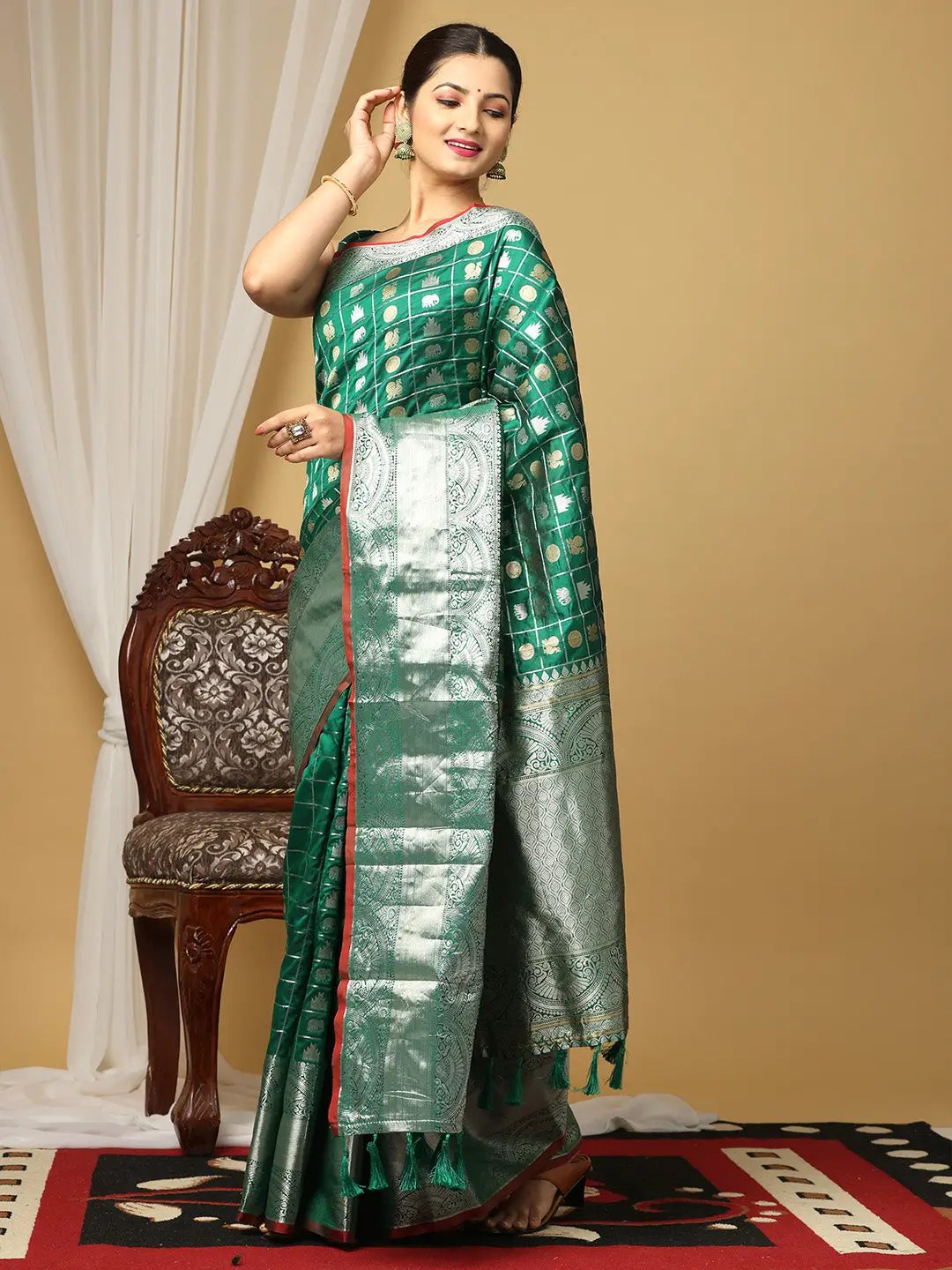 Green Colour Banarasi Soft Silk Kanchi Zari Weaving Saree by My Store