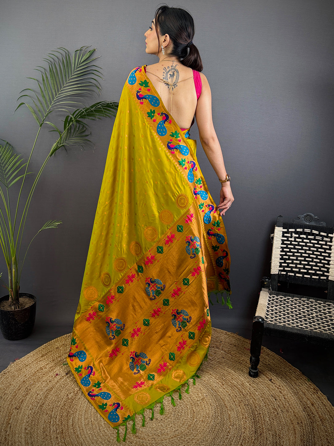 Mustard Yeola Paithani Soft Silk Saree by My Store