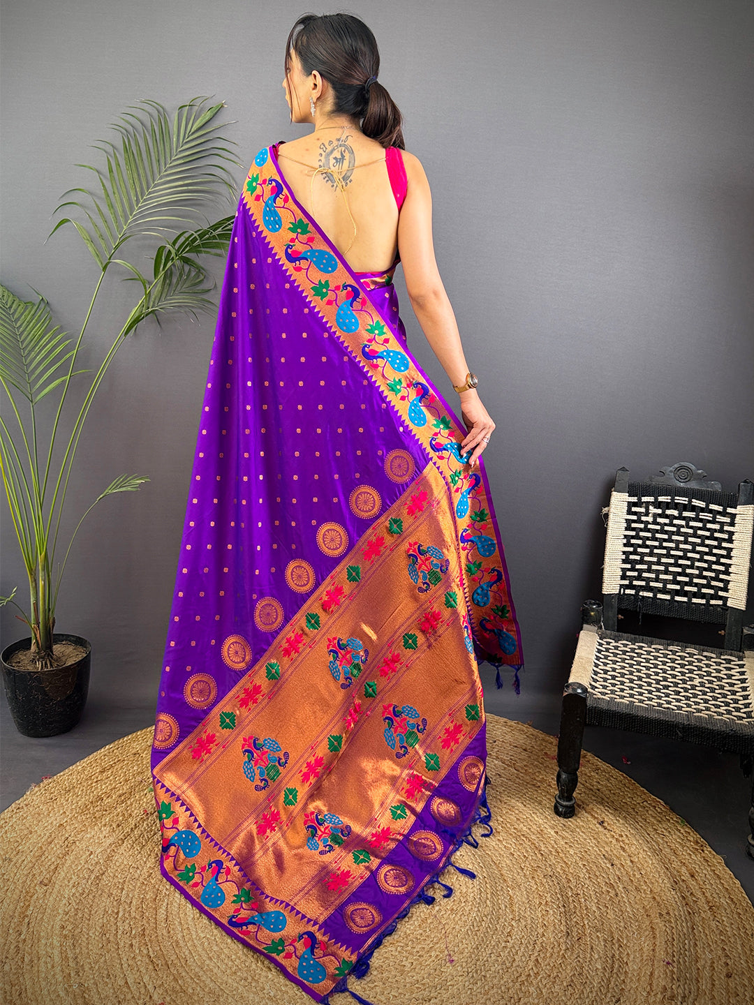 Purple Yeola Paithani Soft Silk Saree by My Store