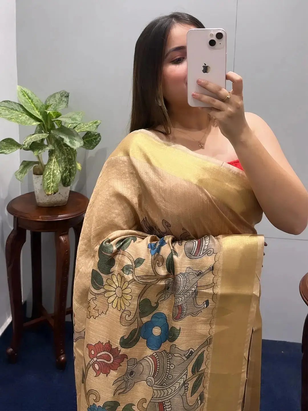 Incredible Pen Kalamkari Linen Tissue Soft Saree by My Store