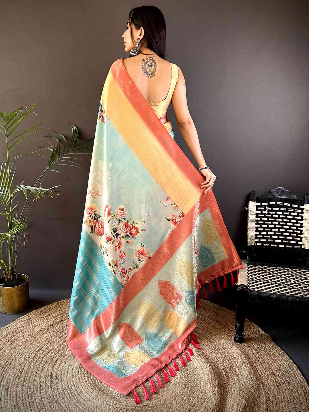 Pastel Yellow Soft Crepe Silk Digital Ombre Saree by My Store