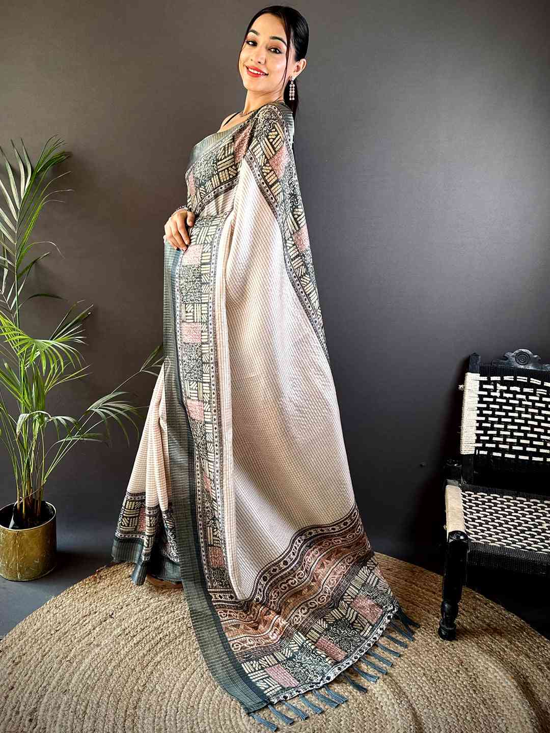Radiant Black Soft Silk Digital Print Saree by My Store