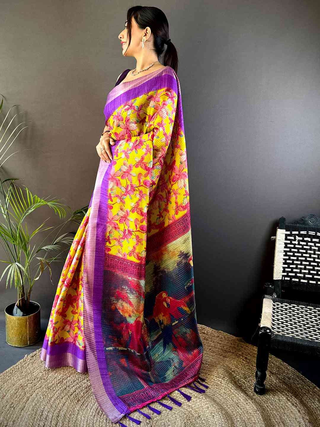 Radiant Yellow Tissue Chanderi Digital Print Saree by My Store