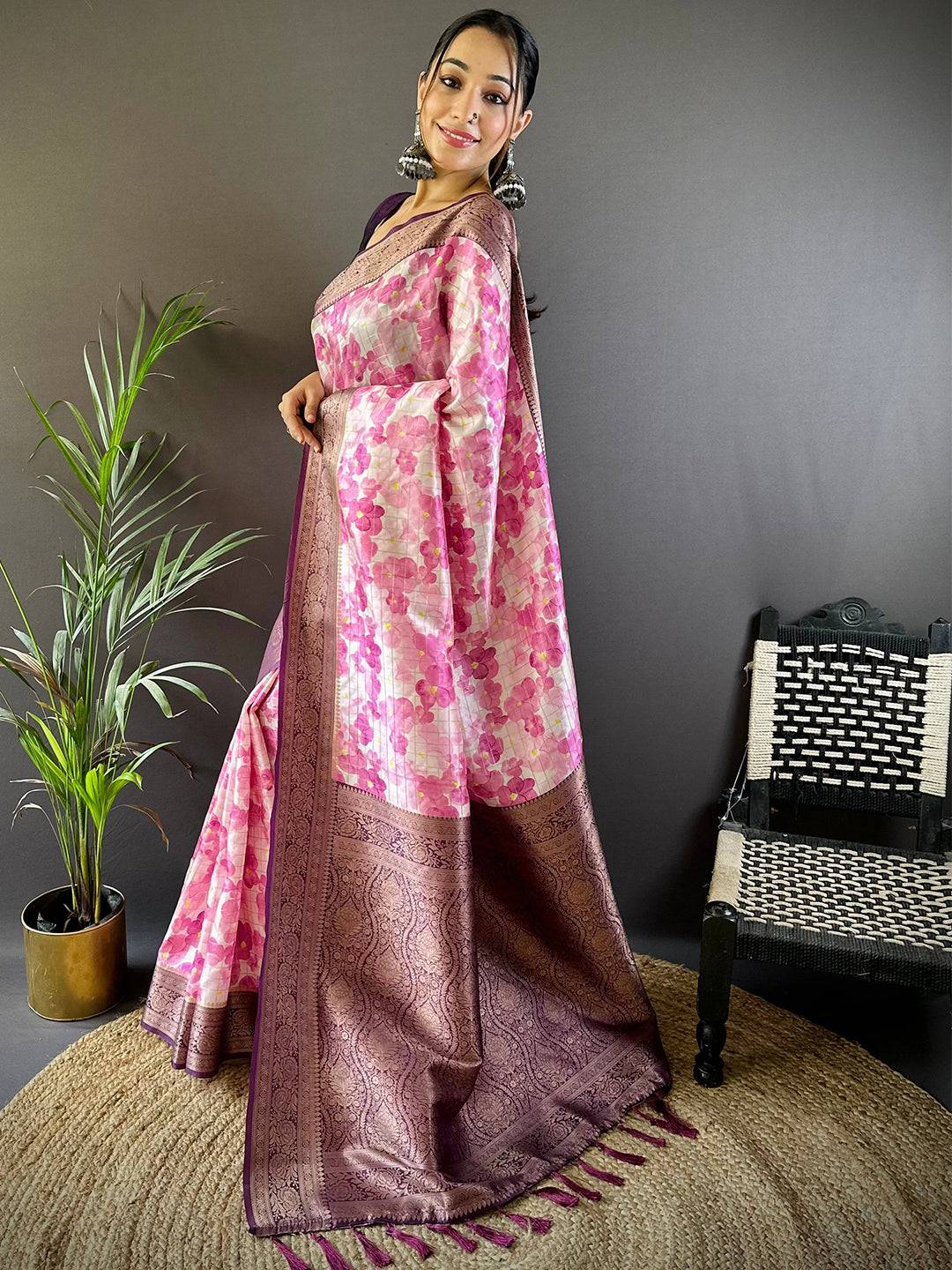 Blush Elegance Pink Floral Saree by My Store