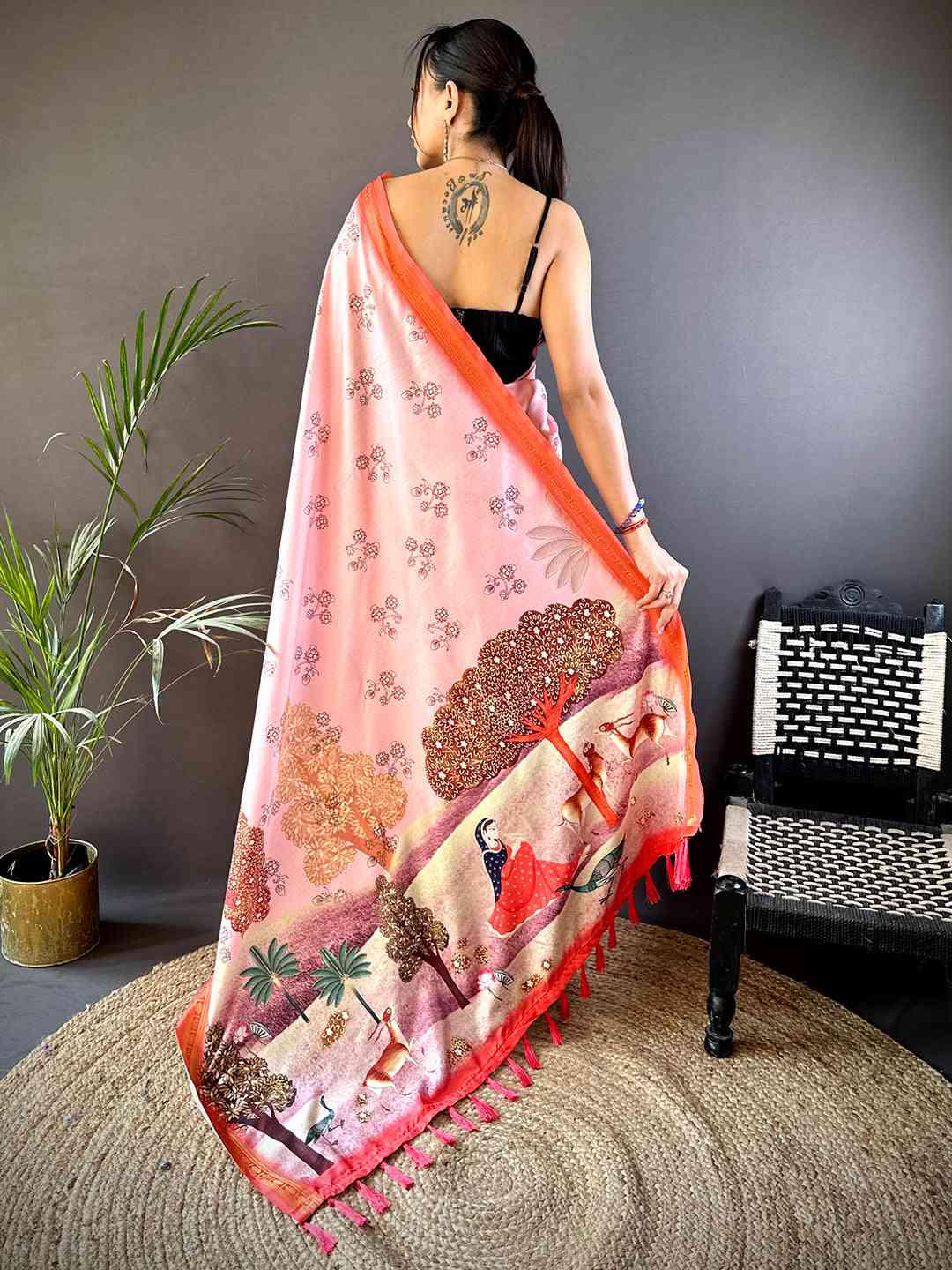 Blush Pink Jungle Printed Silk Saree by My Store