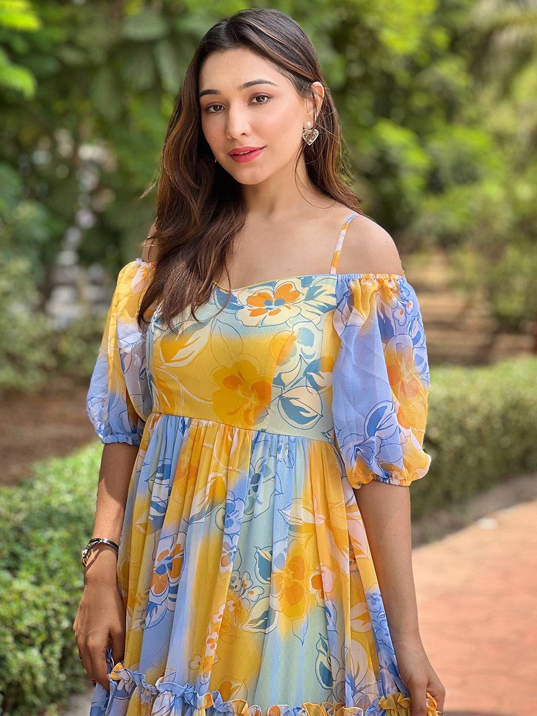 Masha Yellow Floral printed Dress by My Store