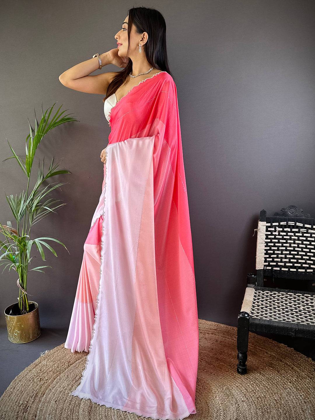 Radiant Chiffon Stonework Saree by My Store