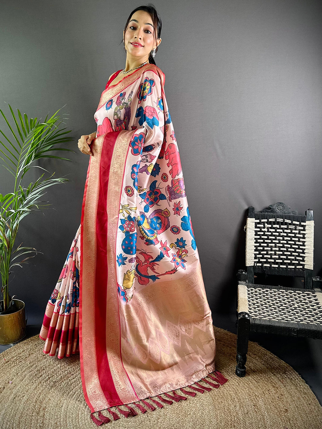 Pink Colour Soft Silk Kalamkari Saree by My Store