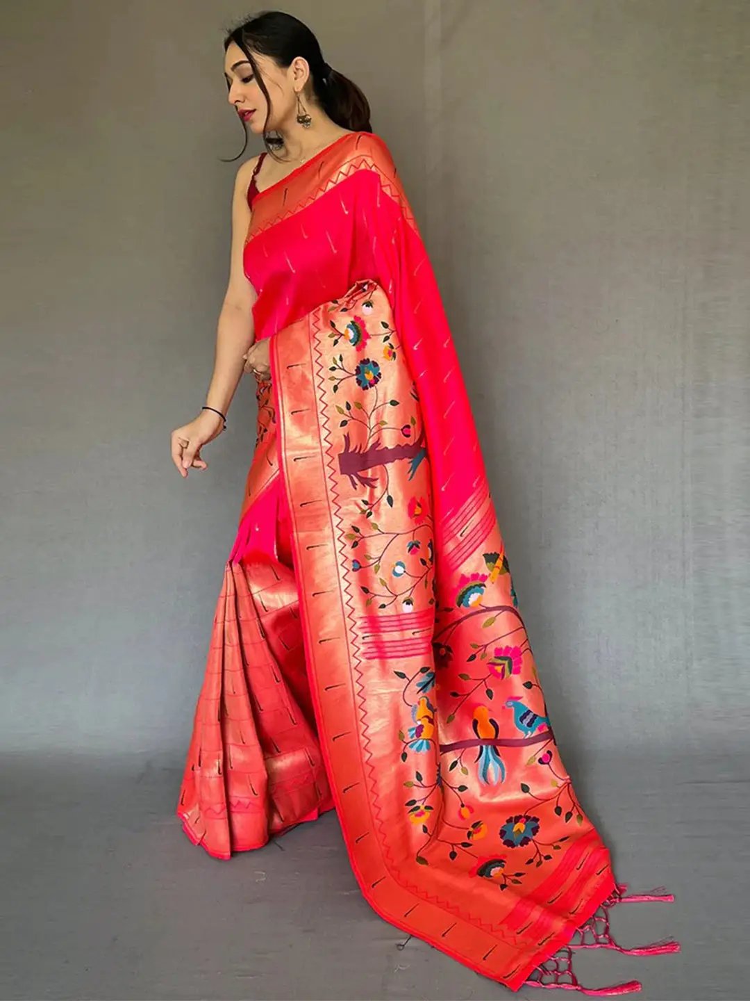 Pink Paithani Big Border Zari Woven Saree by My Store