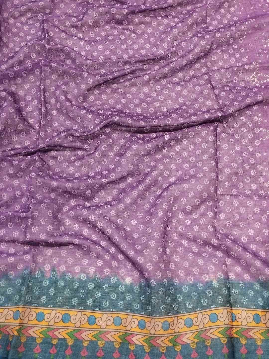 Purple Linen Bandhej Kalamkari Print Saree