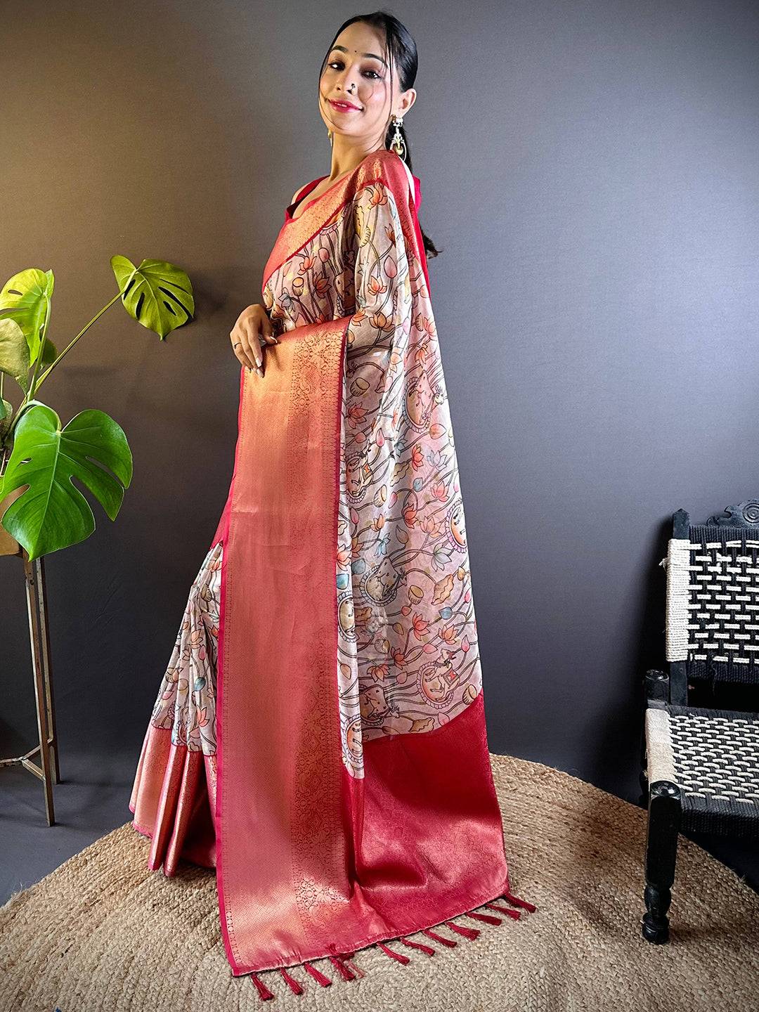 Kalamkari Bloom Kota Doriya Saree by My Store