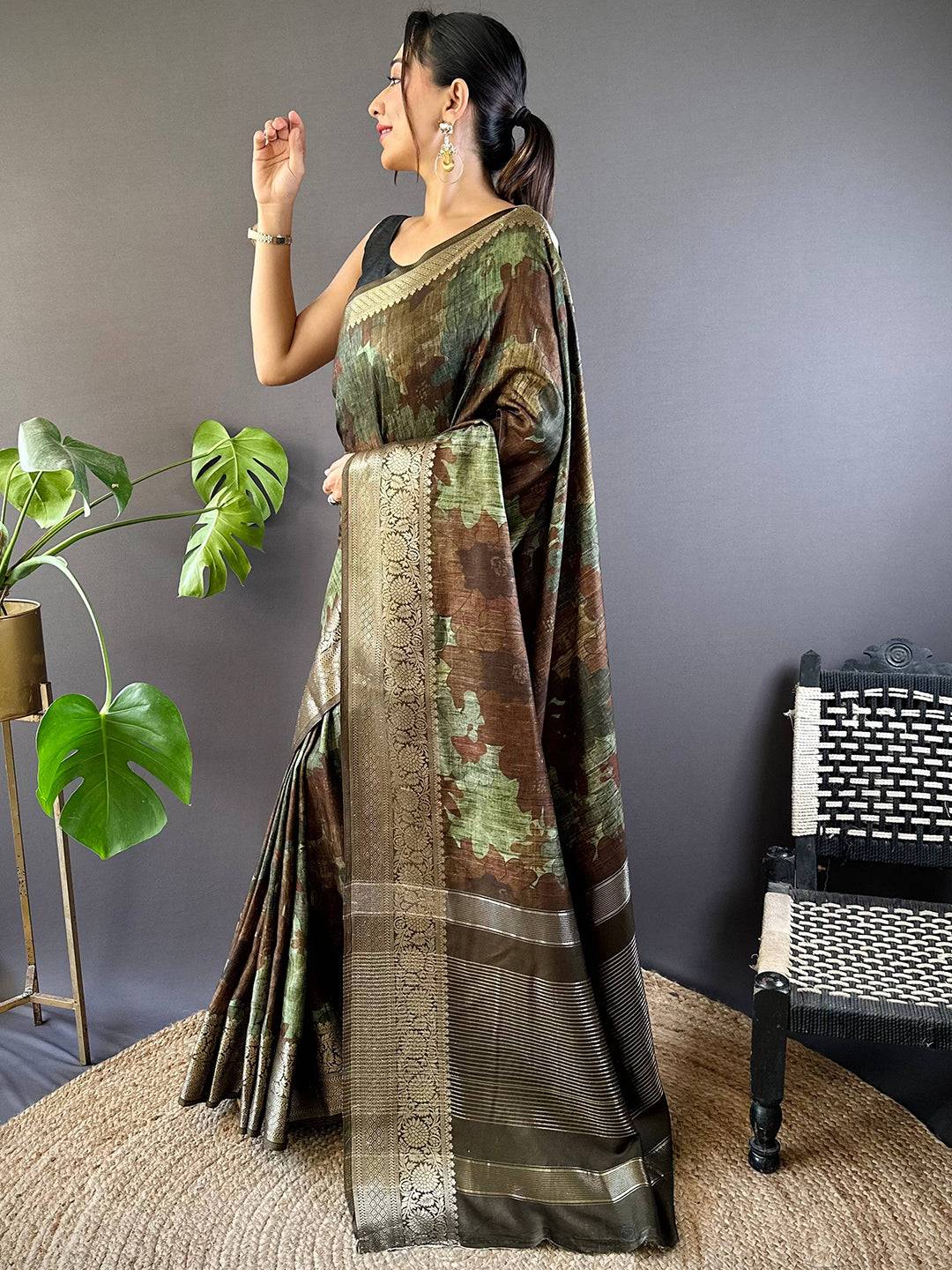 Multi Zari Woven Floral Dola Silk Saree by My Store