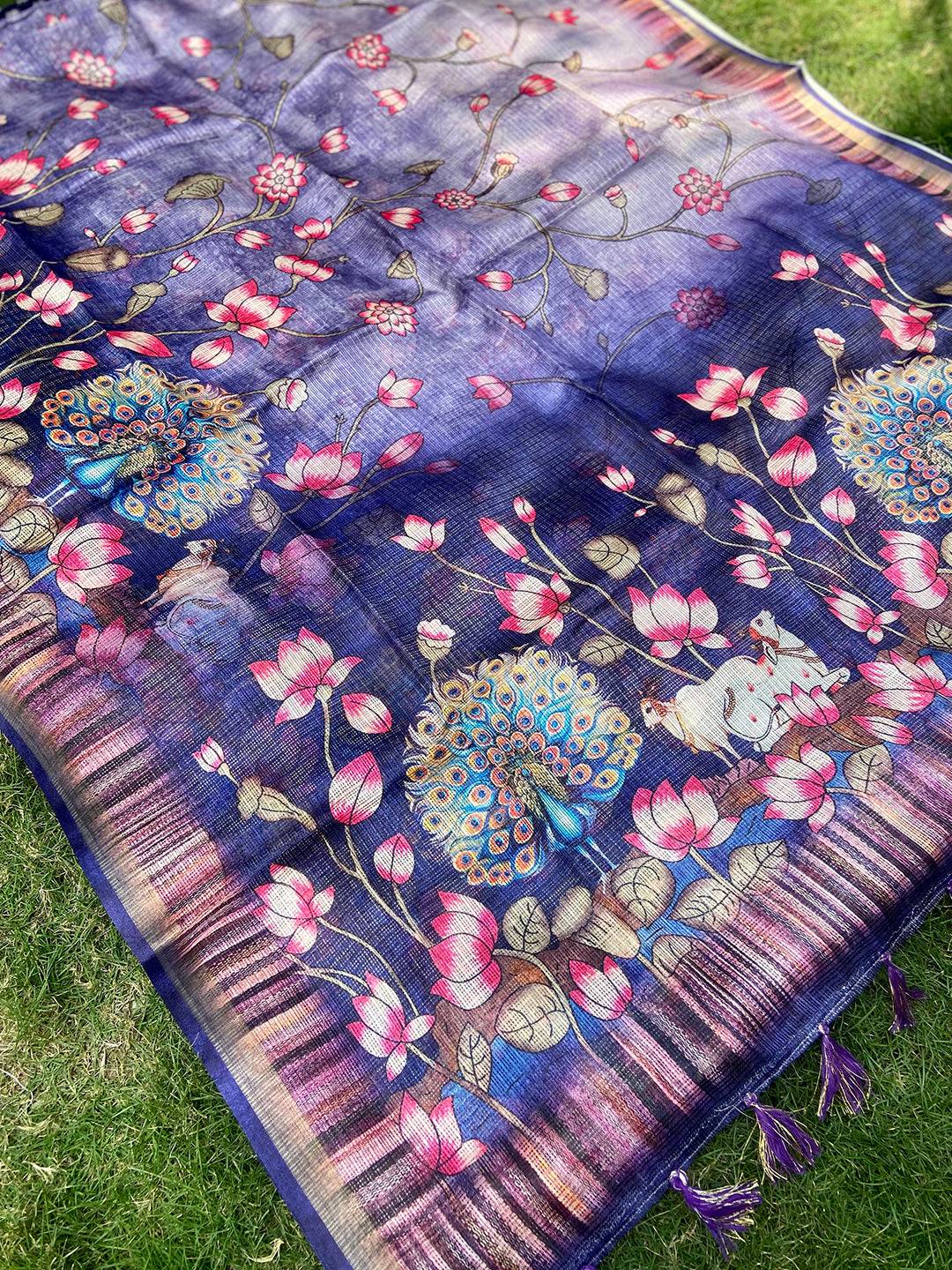 Latest Soft Kota Doriya Silk Saree with Pichwai Prints and Rich Pallu by My Store