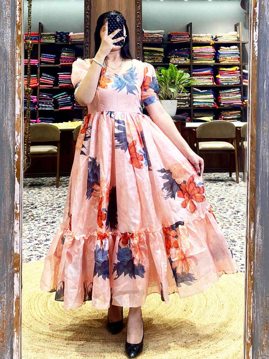 Pastel Peach Floral Print Midi Dress by My Store