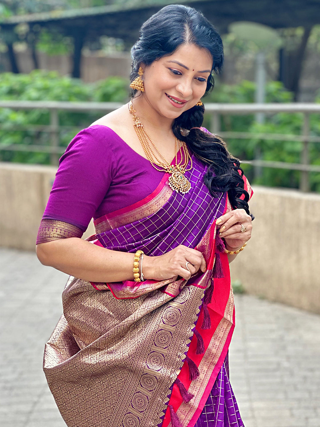 Purple Silk Woven Kanchi Banarasi Saree by My Store