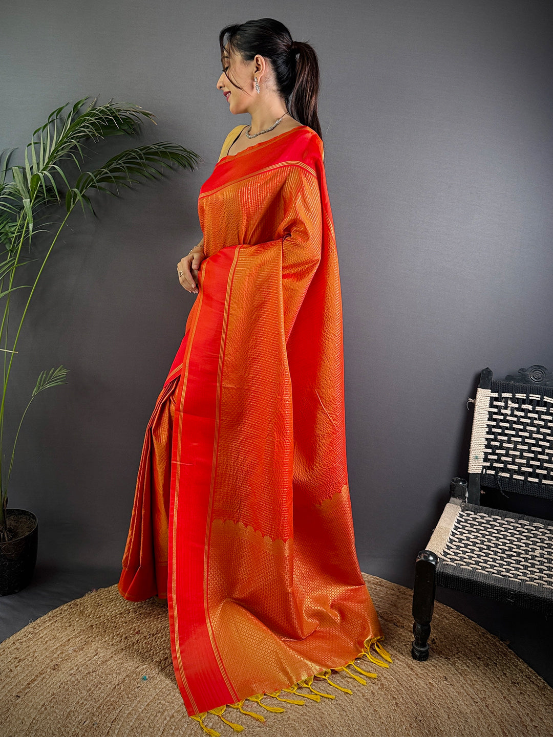 Radiant Orange Soft Silk Saree by My Store