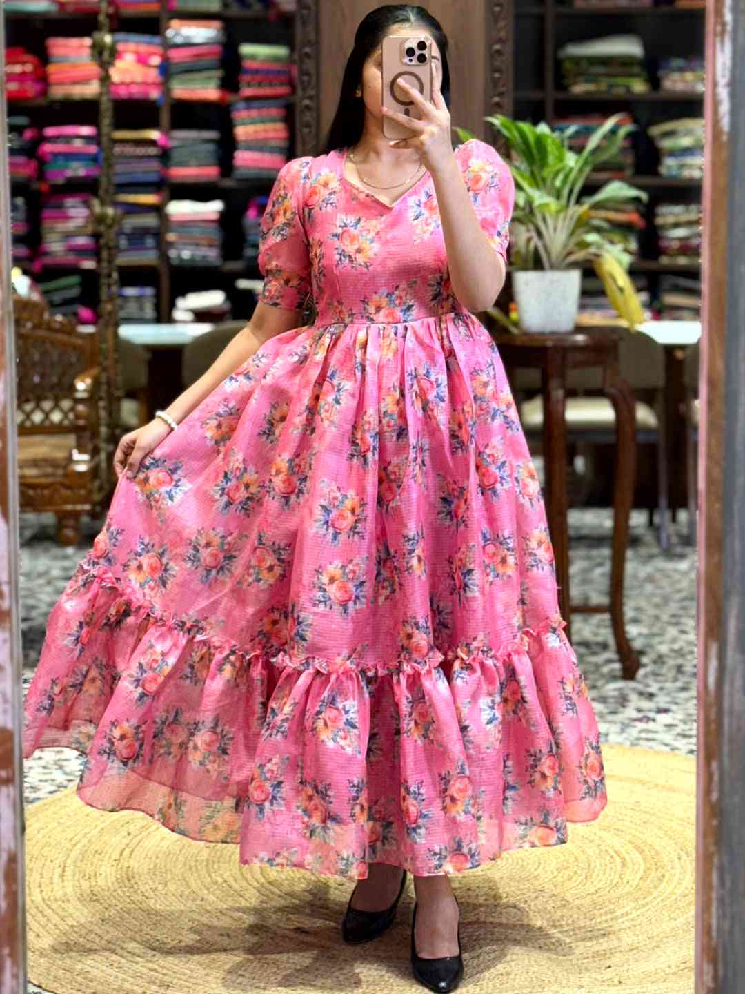 Pink Floral Print Midi Dress by My Store