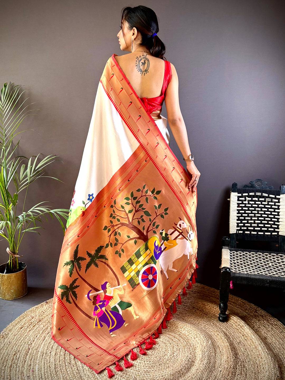 Daisy White Minakari Soft Silk Saree by My Store