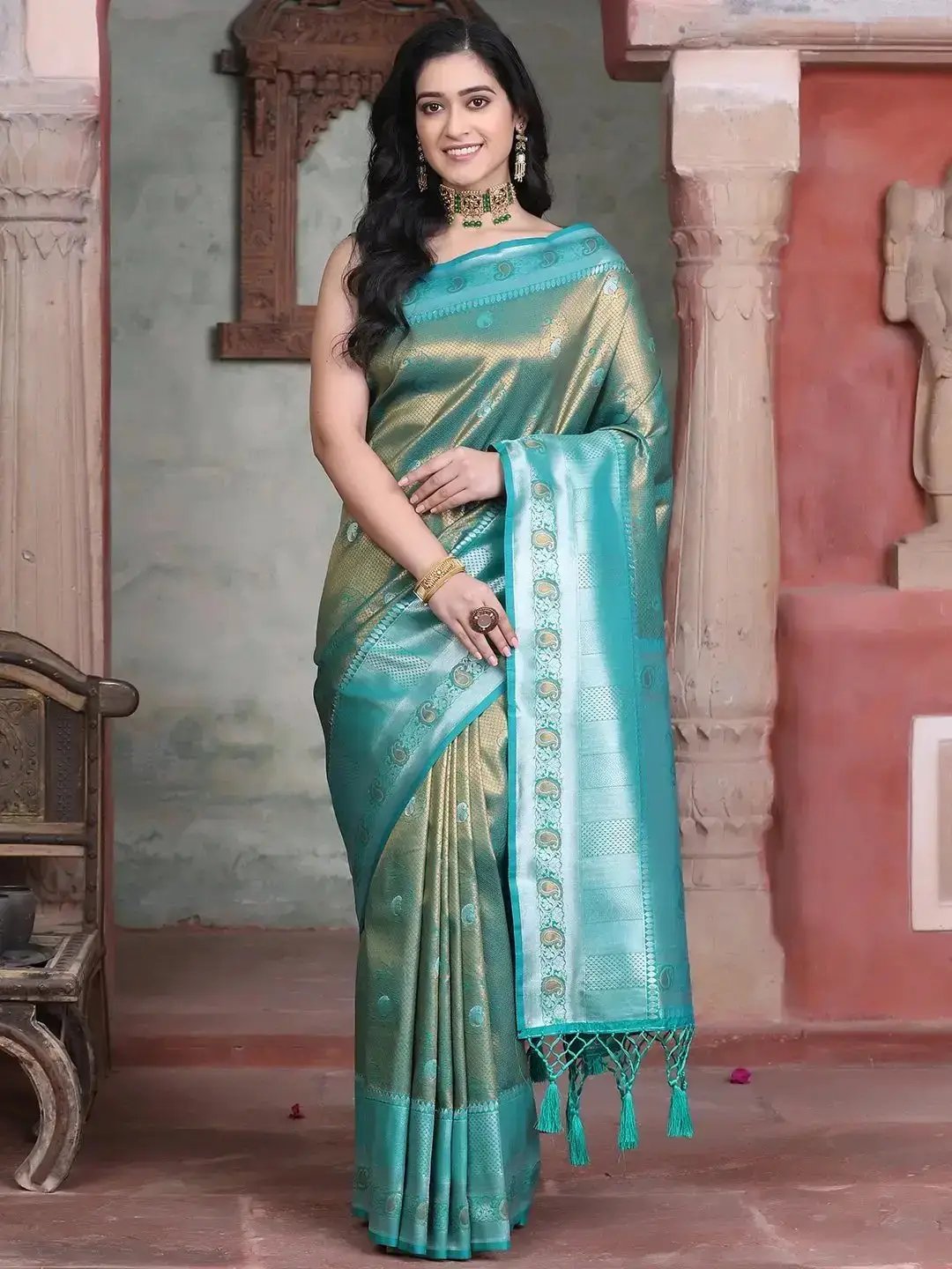 Kanjivaram Silk Saree With Zari Work by My Store