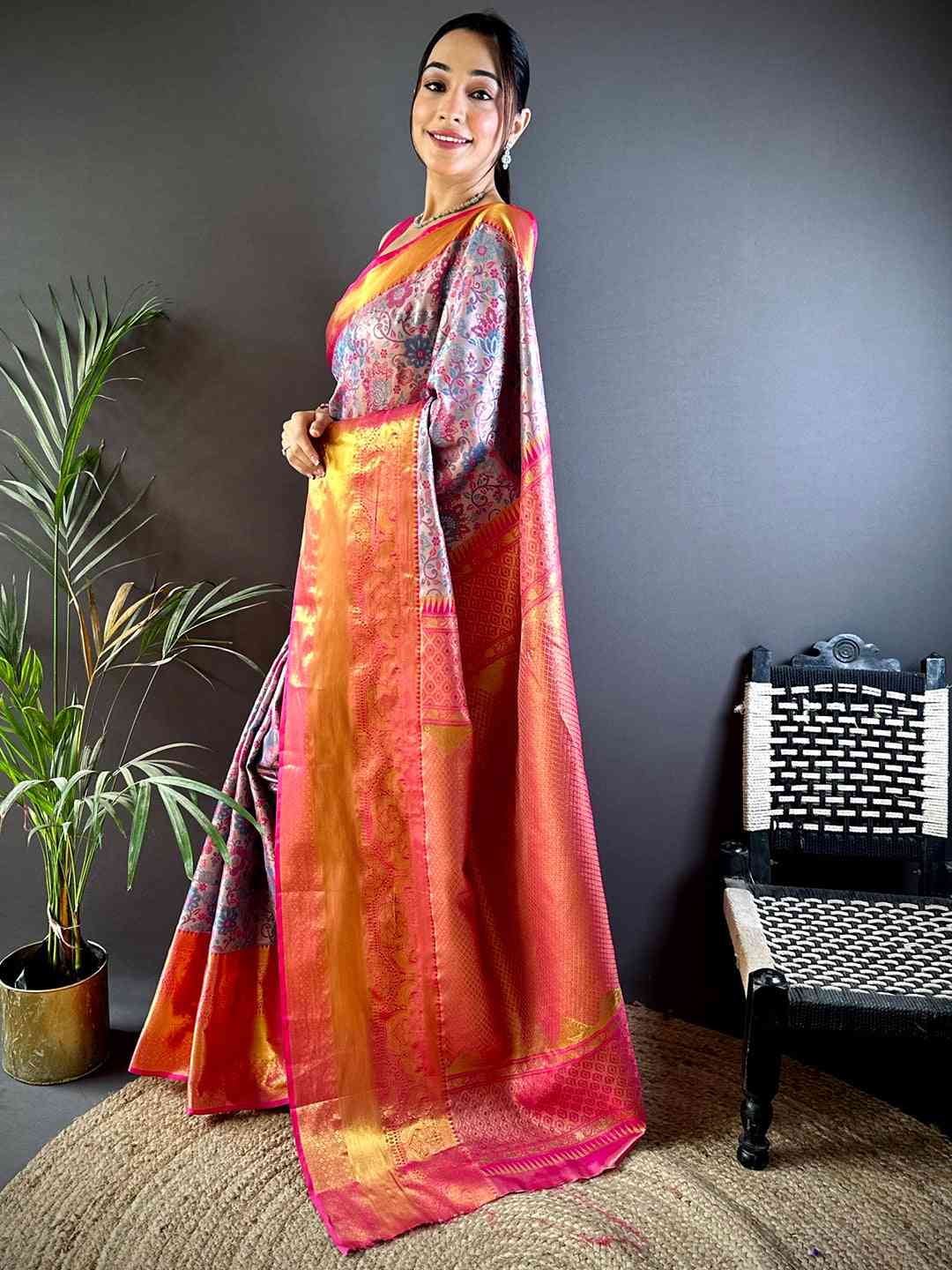 Radiance Dharmavaram Silk Floral Saree by My Store