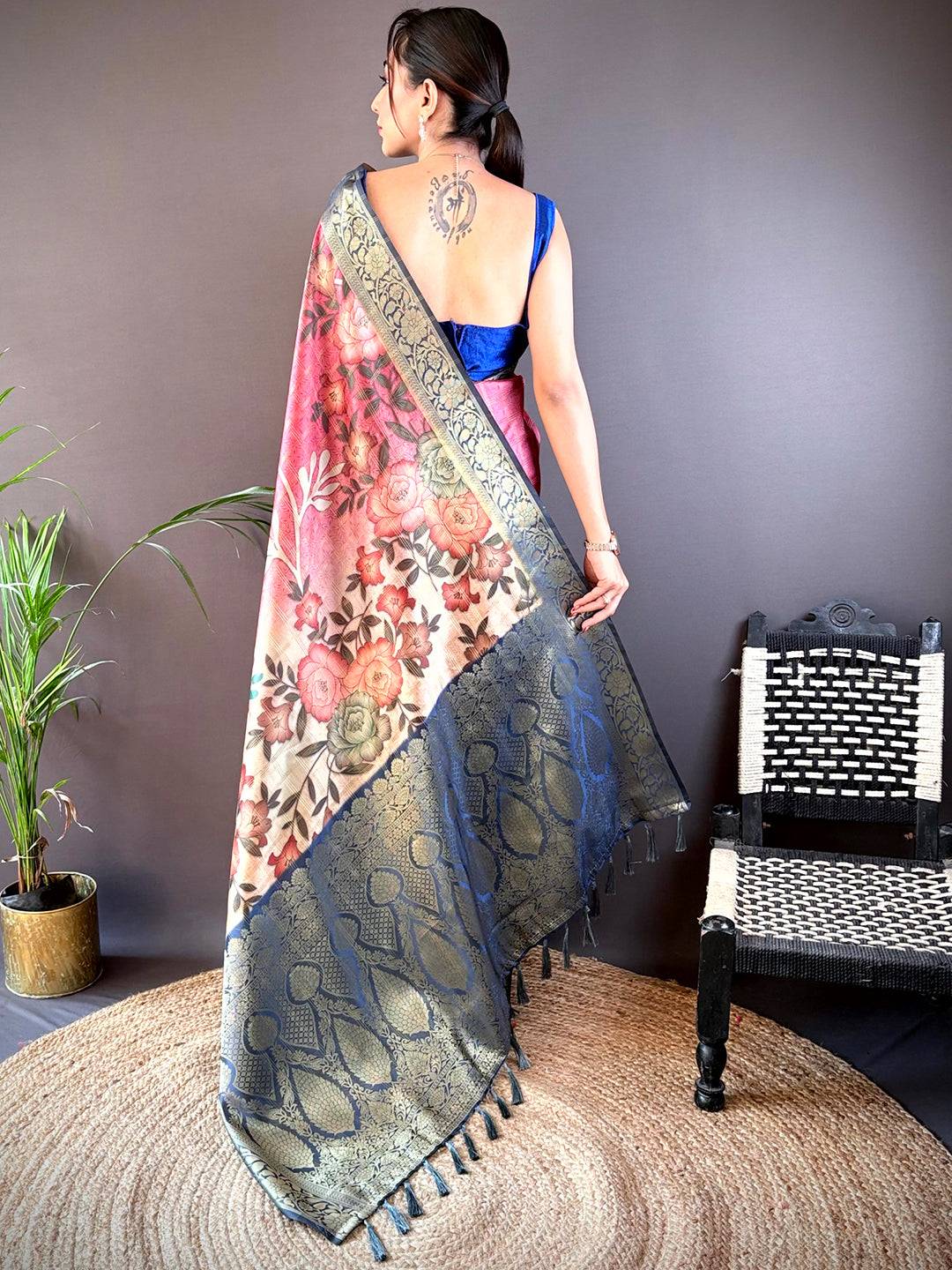 Rani Ombre Floral Digital Print Saree by My Store