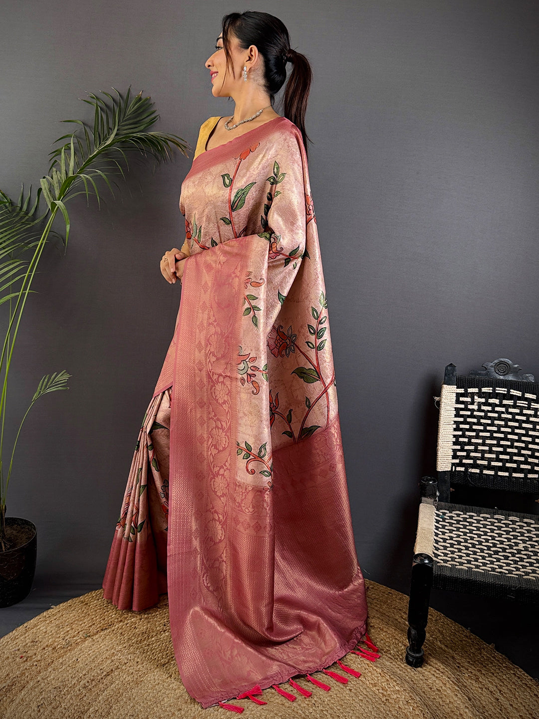 Radiant Peach Kanjivaram Silk Digital Print Saree by My Store
