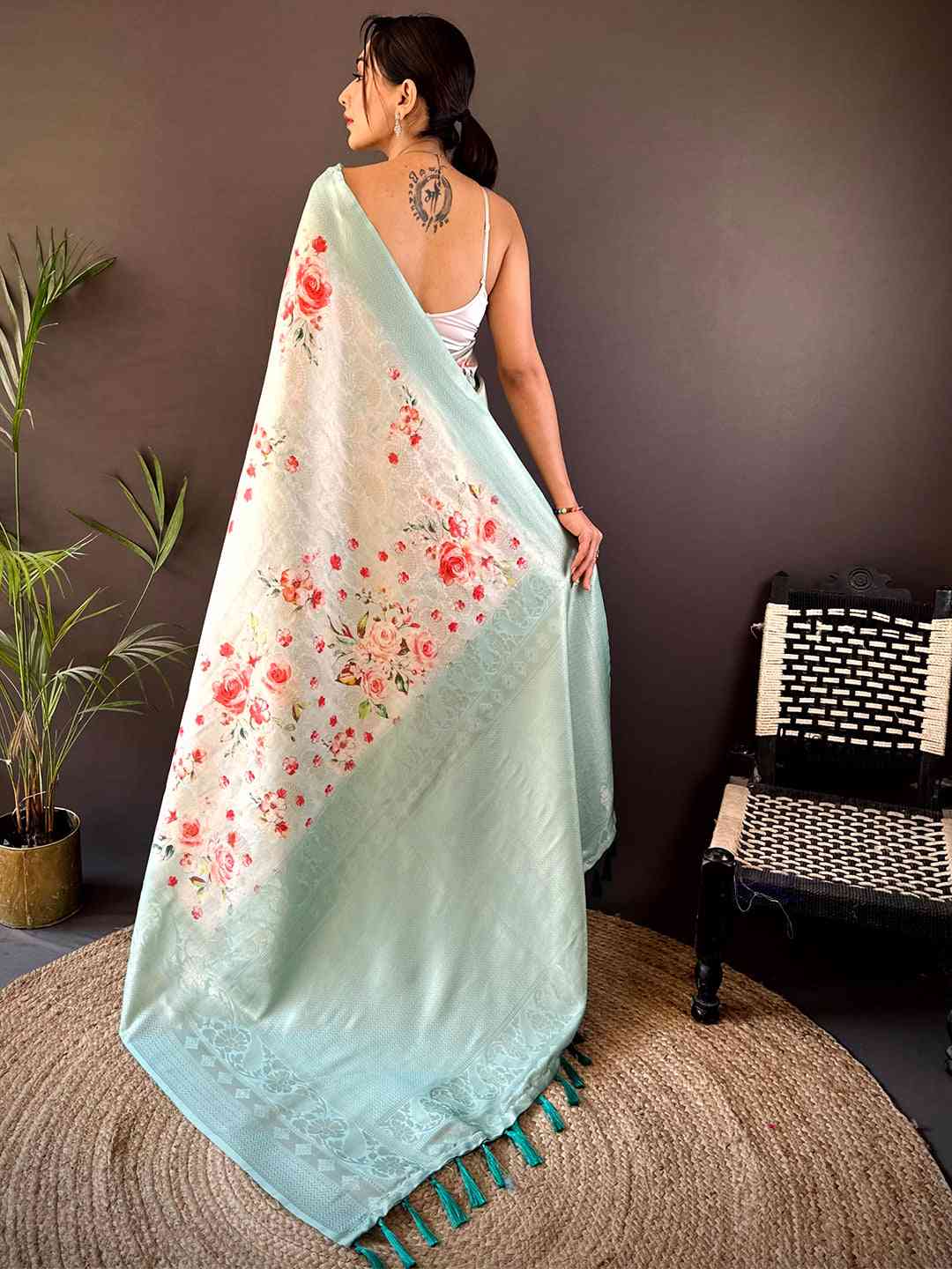 Light Blue Kanjivaram Digital Silk Saree by My Store