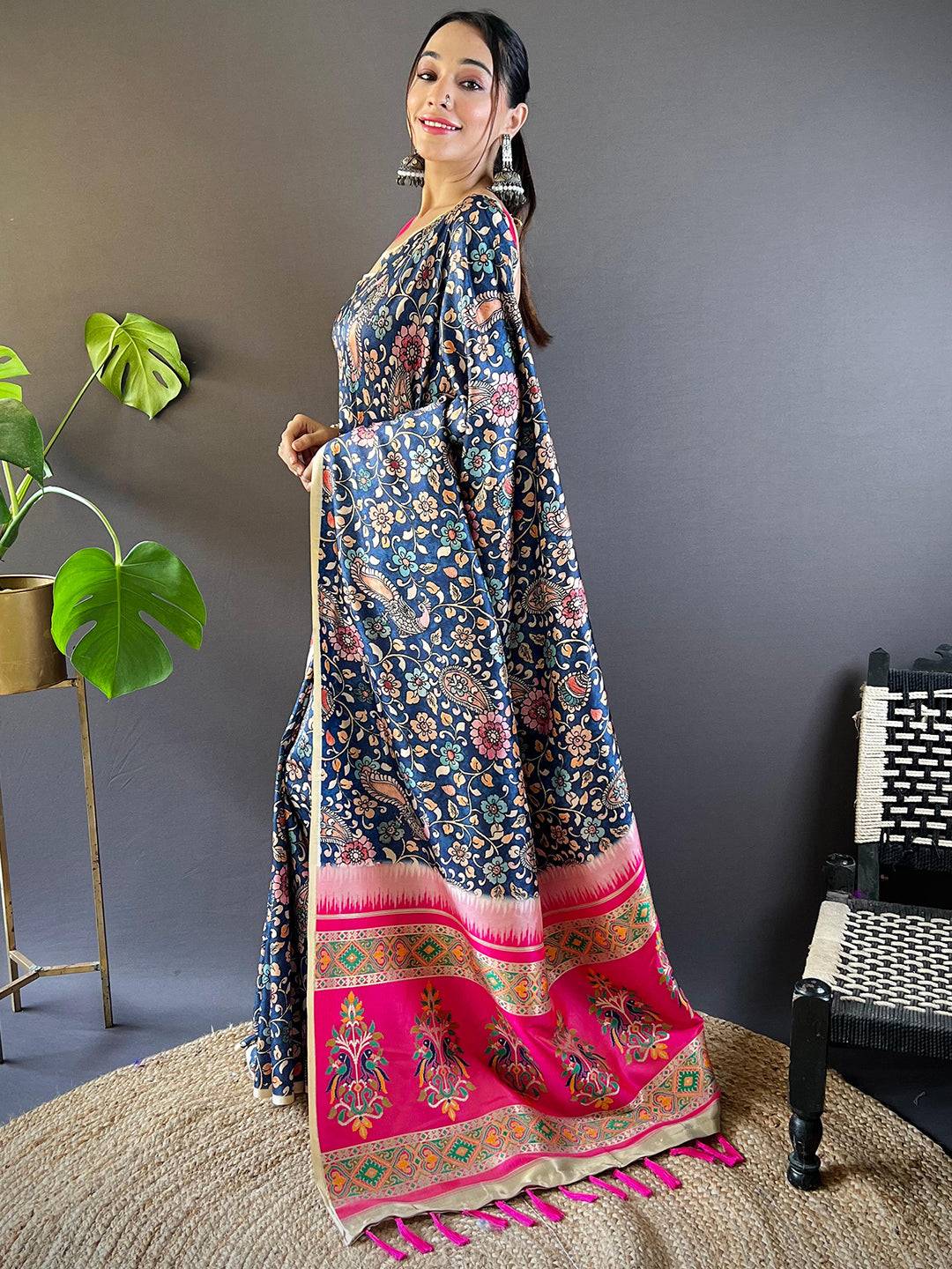 Navy Blue Elegance Gamthi Saree by My Store