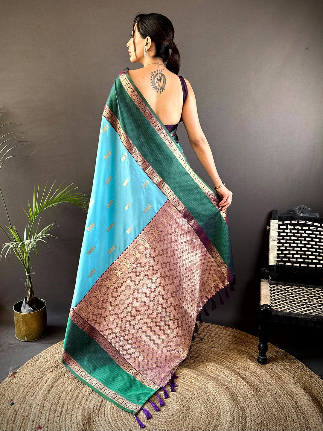 Sky Blue Gadhwal Pure Soft Silk Saree by My Store