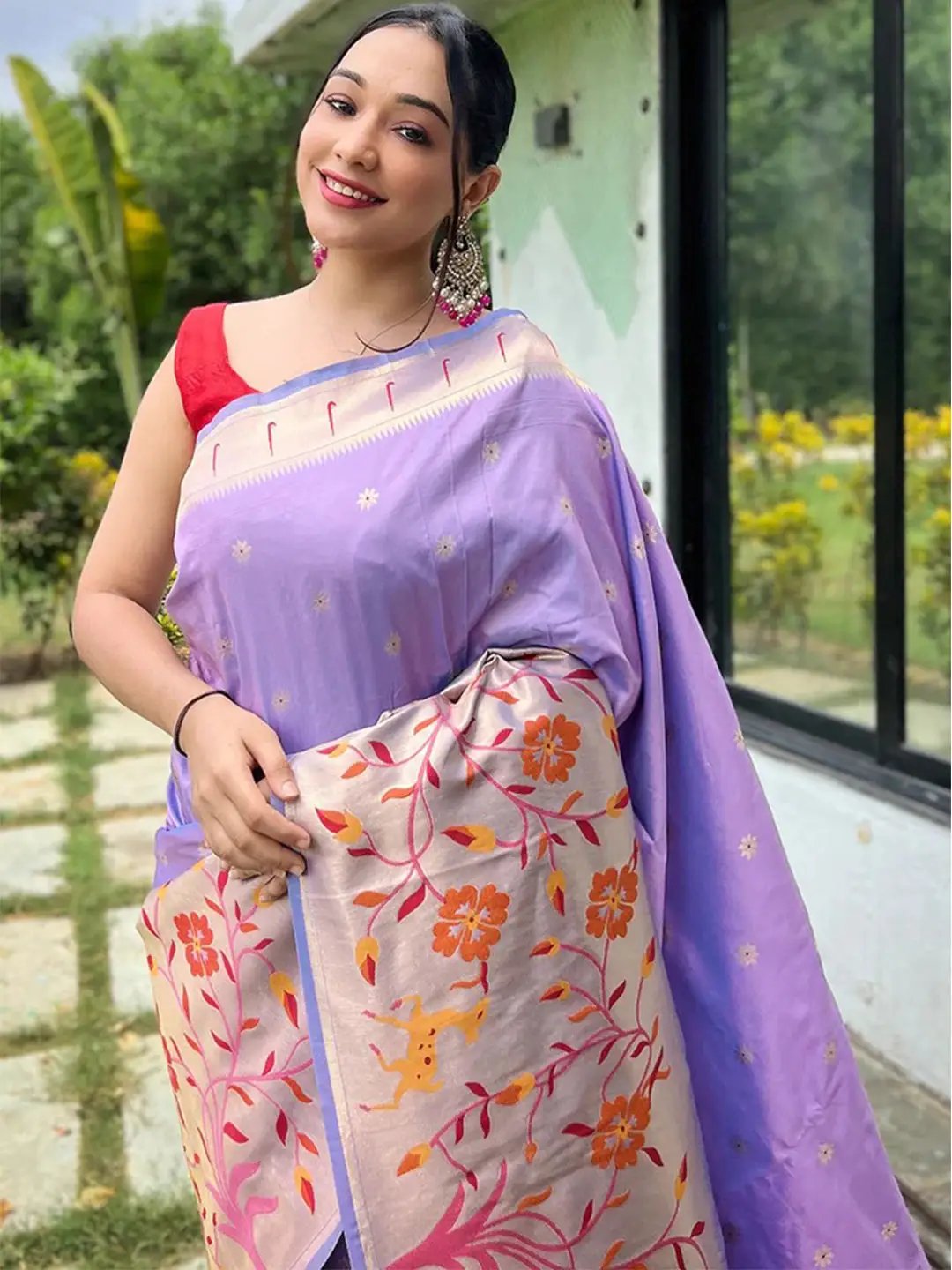 Lavender Colour Paithani Big Border Woven Saree by My Store