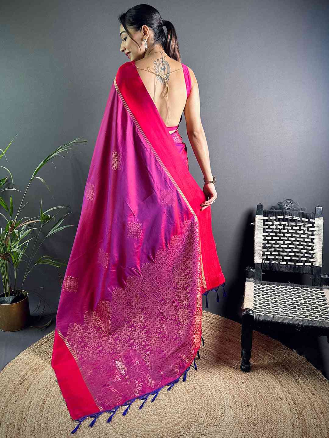 Red Kolam Silk Heritage Saree by My Store
