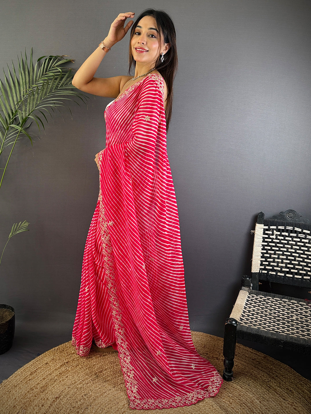 Pink Soft Georgette Bandhej Print Saree by My Store