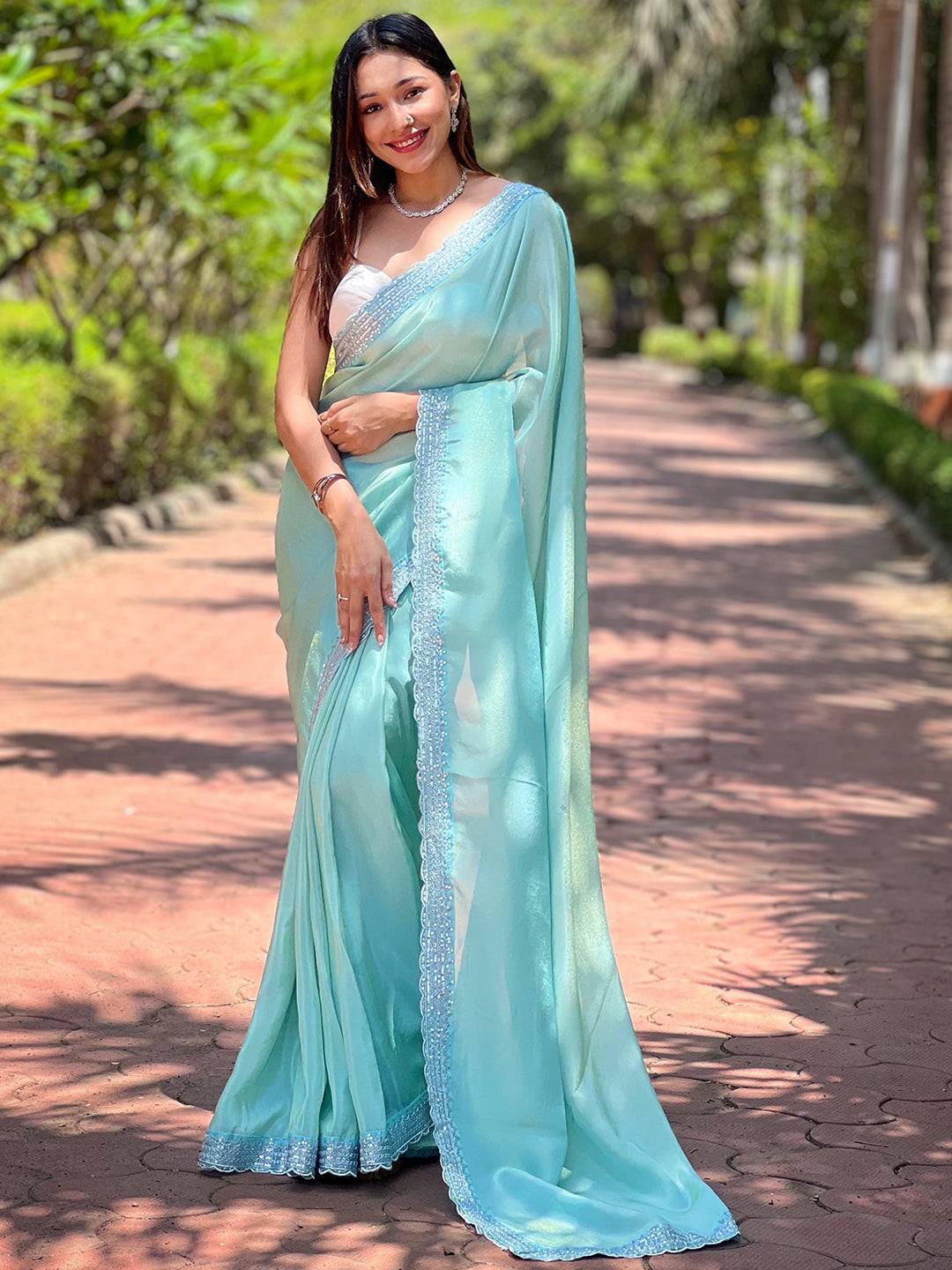 Turquoise Pure Viscose Dyed Saree