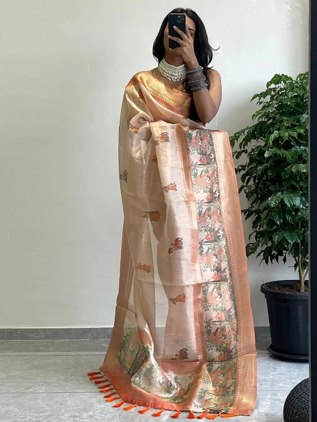 Exclusive Soft Gold Zari Tissue Digital Print Saree by My Store
