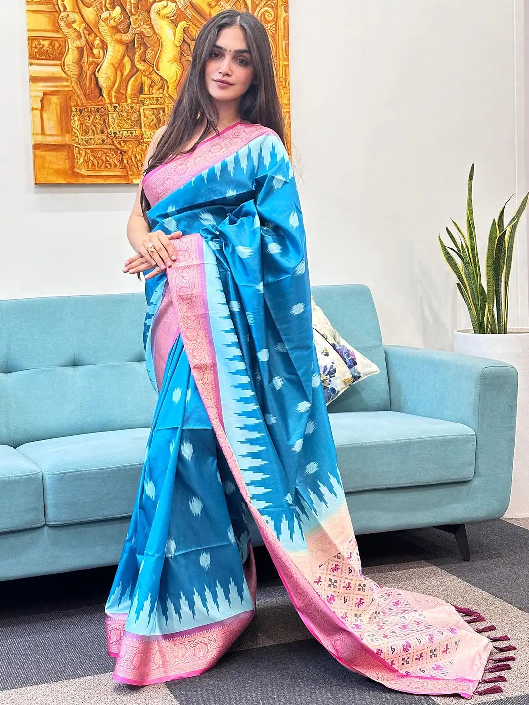 Soft Silk Blue Colour Banarasi saree With Zari Patola Pallu. by My Store